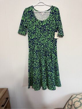 NWT LuLaRoe Nicole Green Royal Blue Floral Dress XL 💚